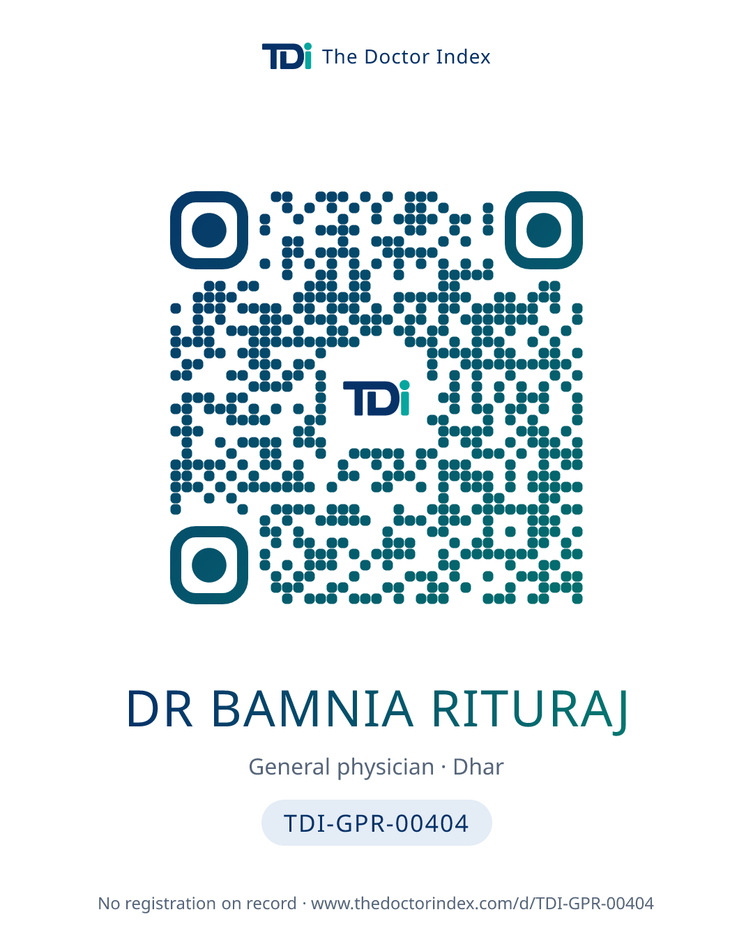 QR card for Dr Bamnia Rituraj, TDI-GPR-00404