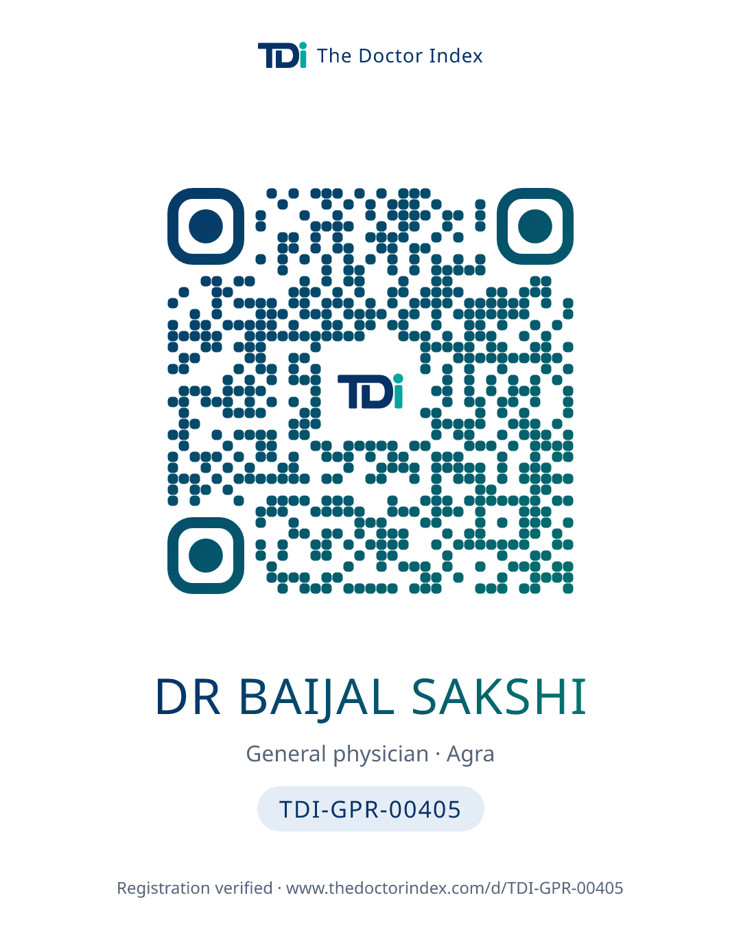 QR card for Dr Baijal Sakshi, TDI-GPR-00405