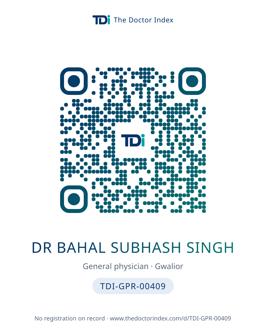 QR card for Dr Bahal Subhash Singh, TDI-GPR-00409