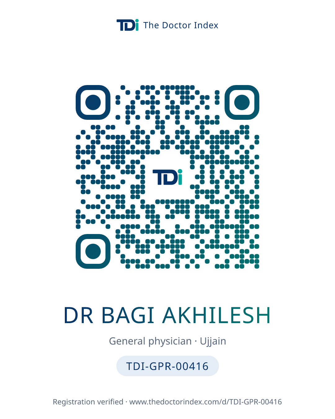 QR card for Dr Bagi Akhilesh, TDI-GPR-00416