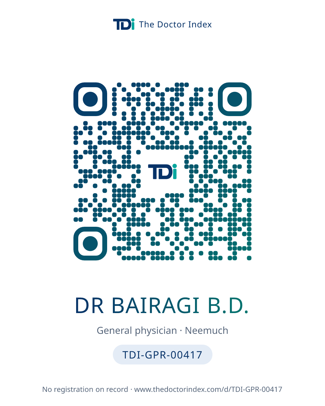 QR card for Dr Bairagi B.D., TDI-GPR-00417