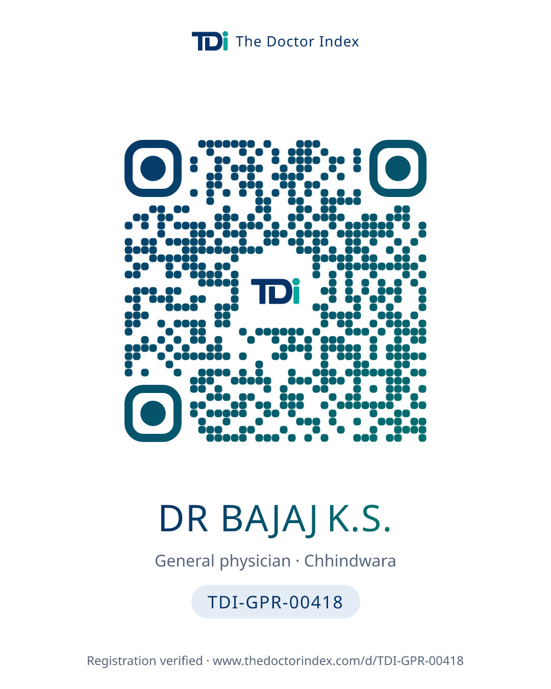 QR card for Dr Bajaj K.S., TDI-GPR-00418