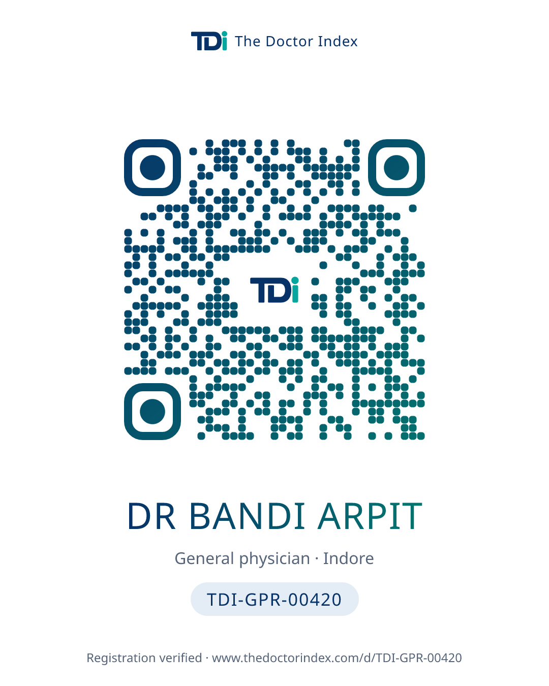 QR card for Dr Bandi Arpit, TDI-GPR-00420