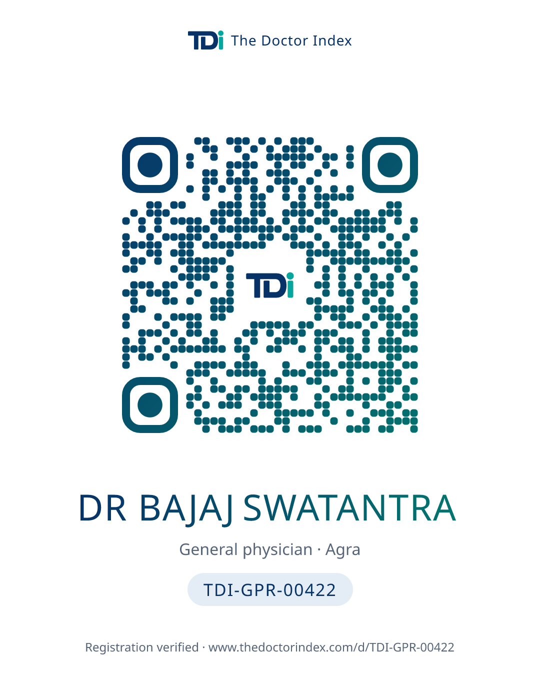 QR card for Dr Bajaj Swatantra, TDI-GPR-00422