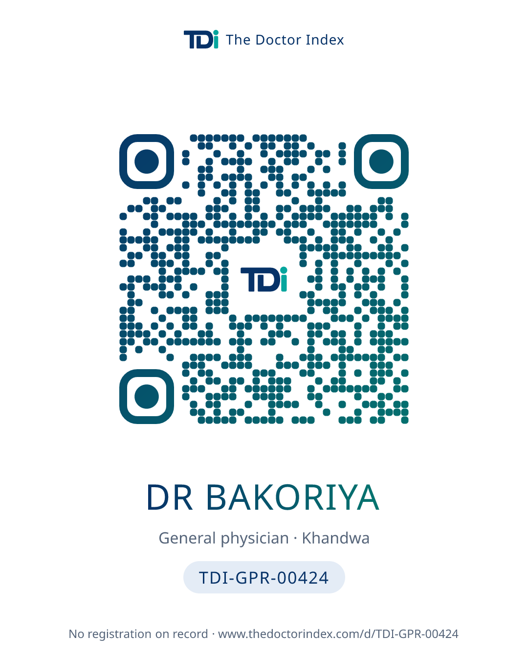 QR card for Dr Bakoriya, TDI-GPR-00424