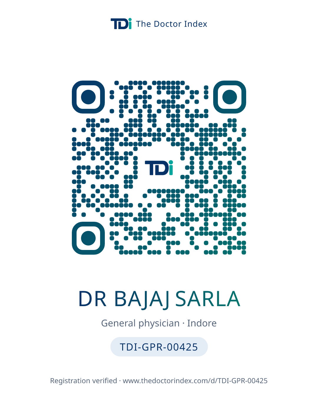 QR card for Dr Bajaj Sarla, TDI-GPR-00425