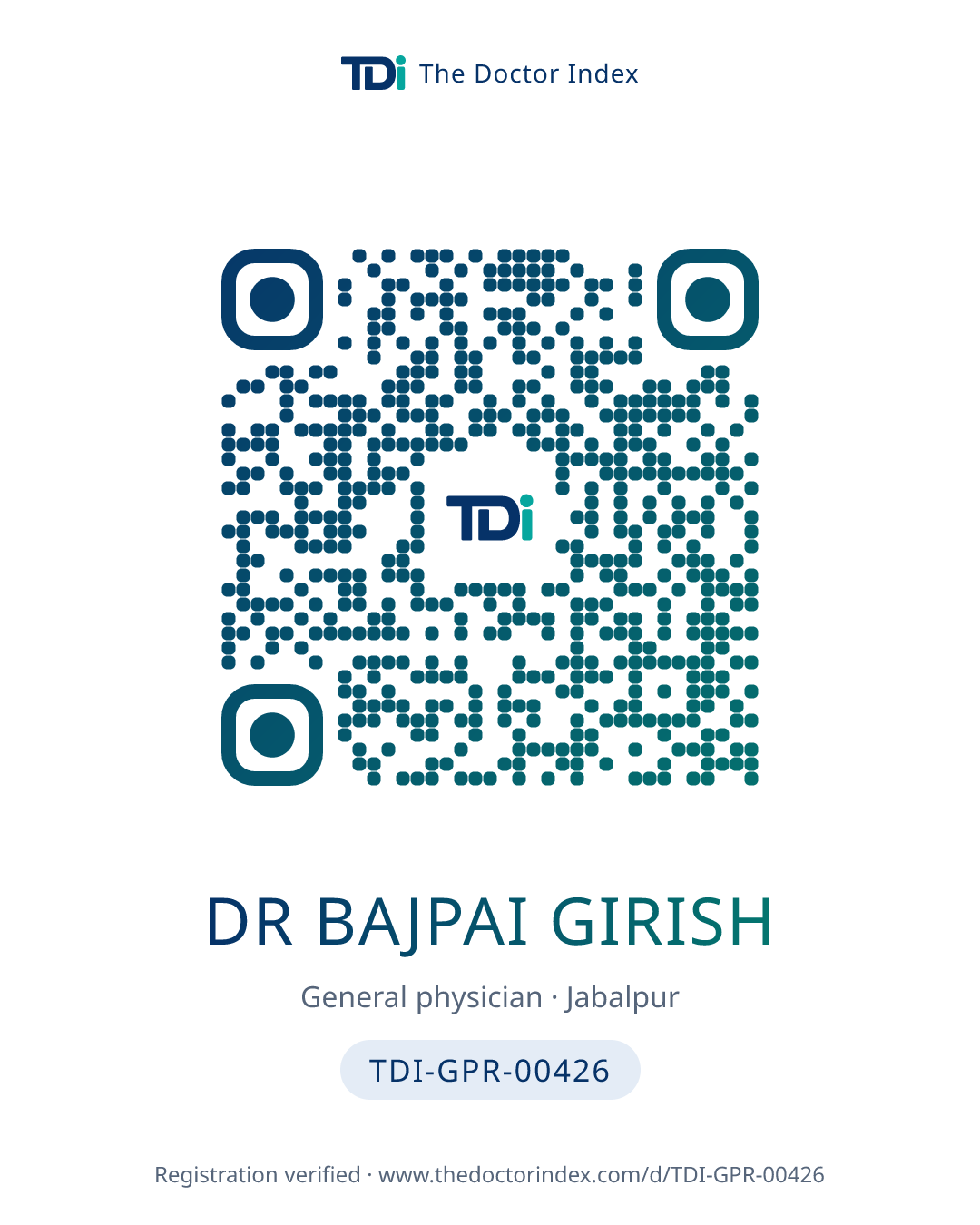 QR card for Dr Bajpai Girish, TDI-GPR-00426