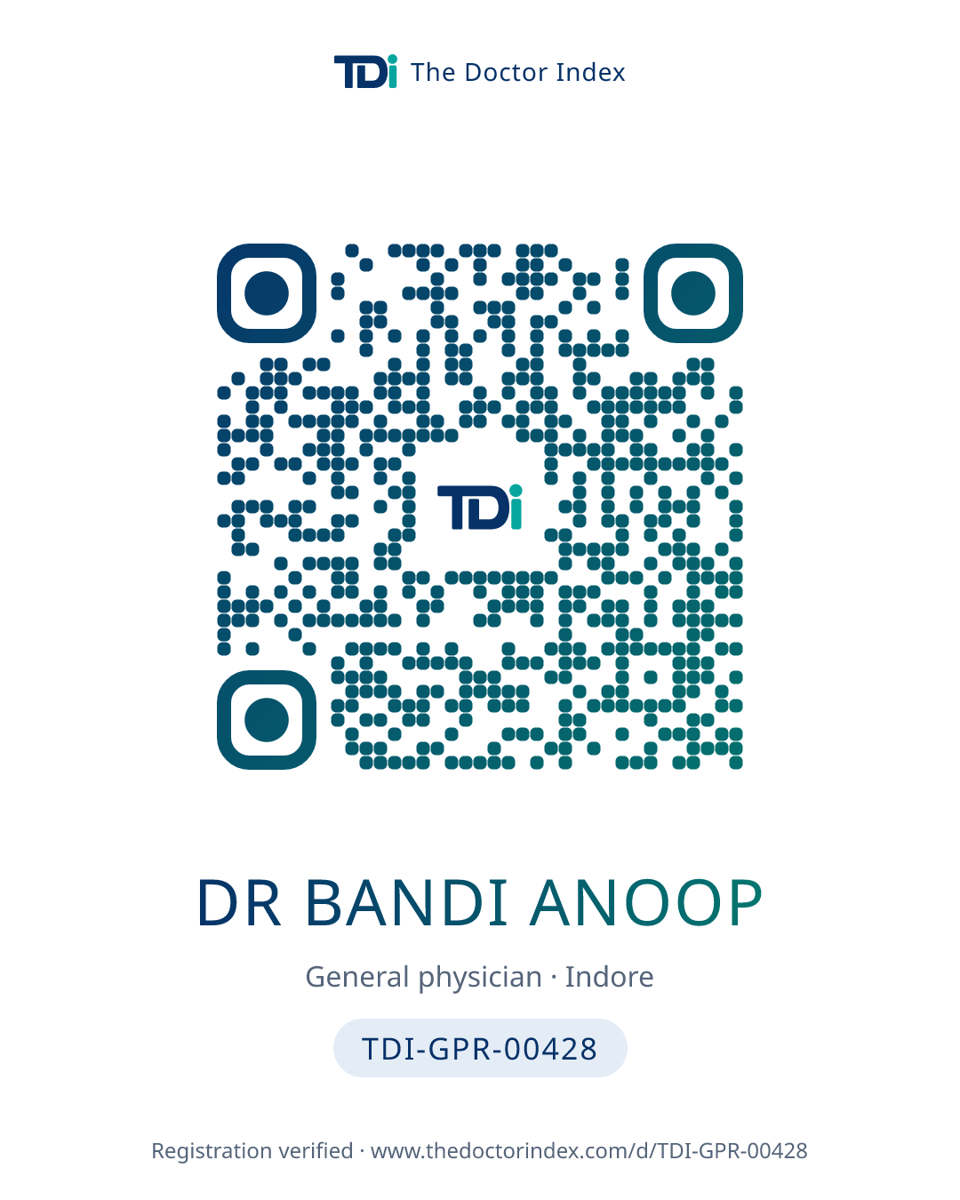 QR card for Dr Bandi Anoop, TDI-GPR-00428