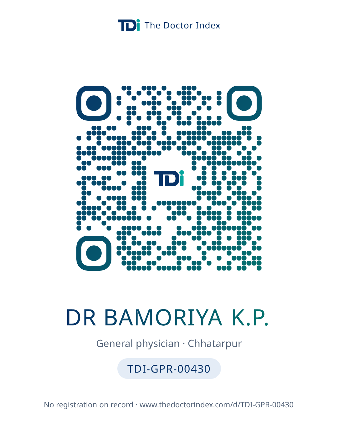 QR card for Dr Bamoriya K.P., TDI-GPR-00430