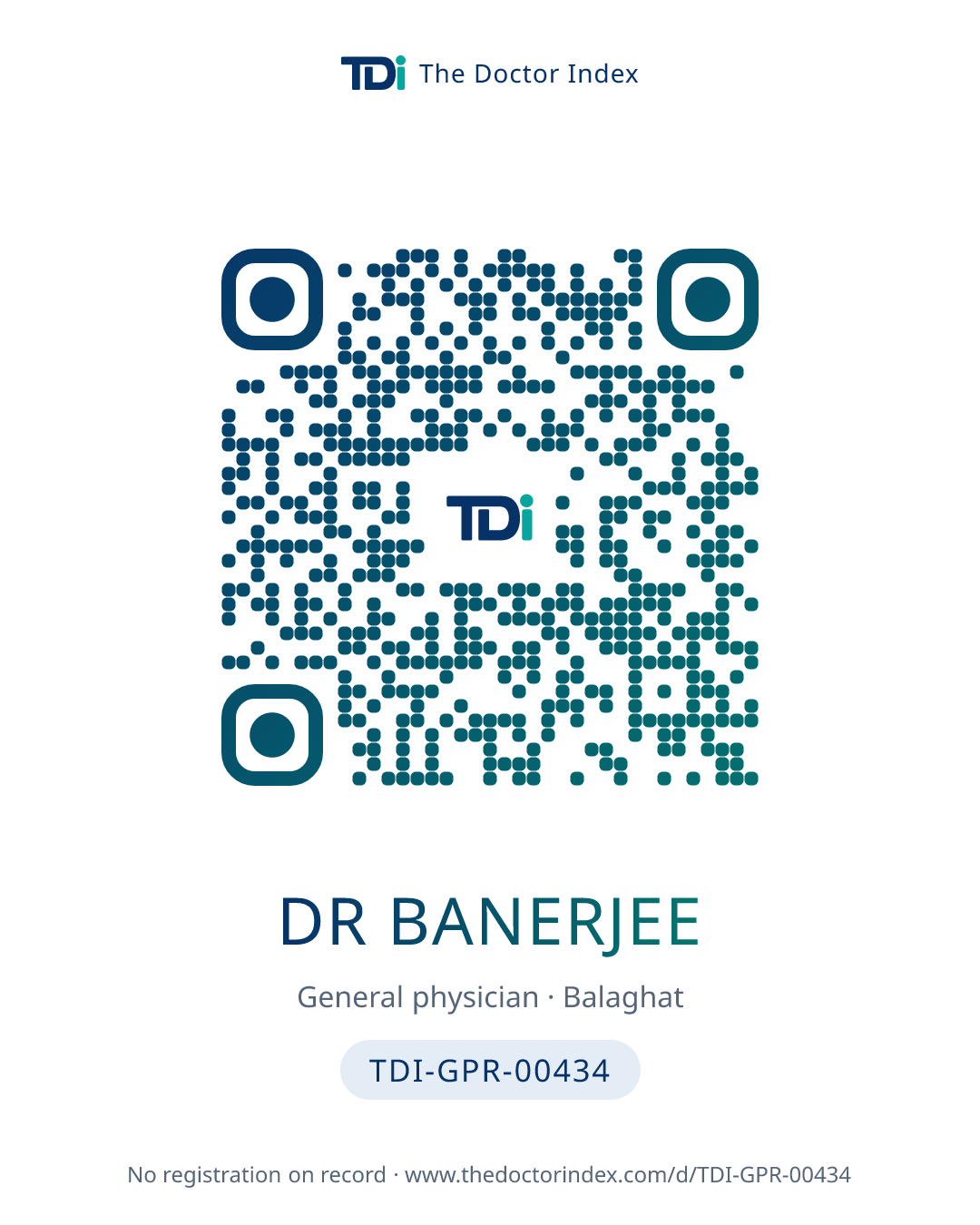 QR card for Dr Banerjee, TDI-GPR-00434