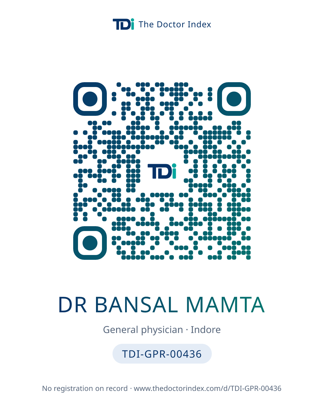 QR card for Dr Bansal Mamta, TDI-GPR-00436