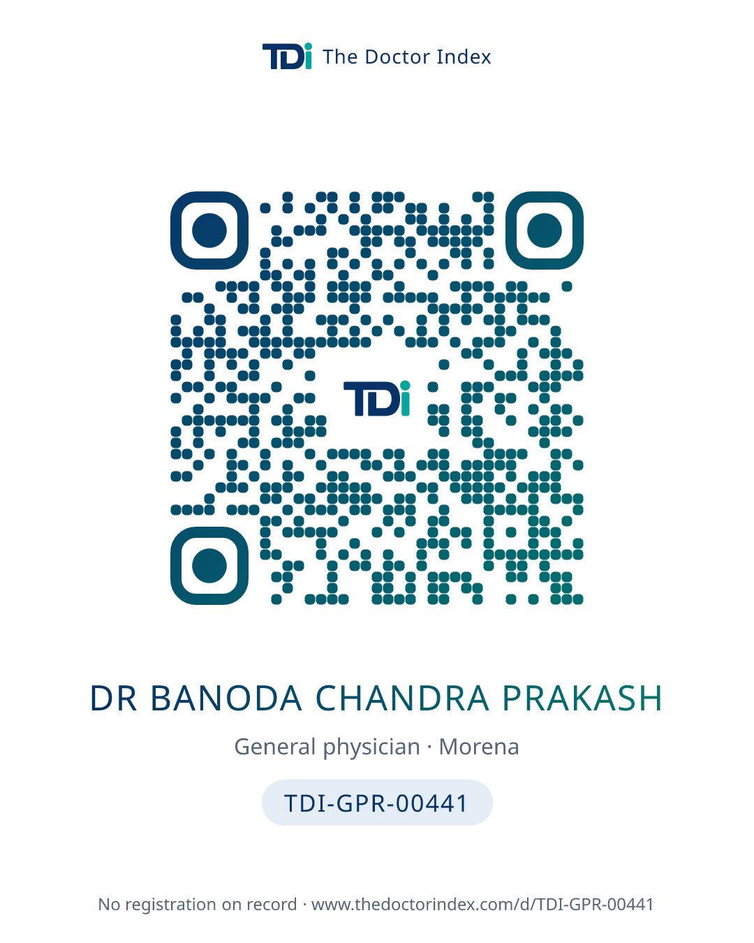 QR card for Dr Banoda Chandra Prakash, TDI-GPR-00441