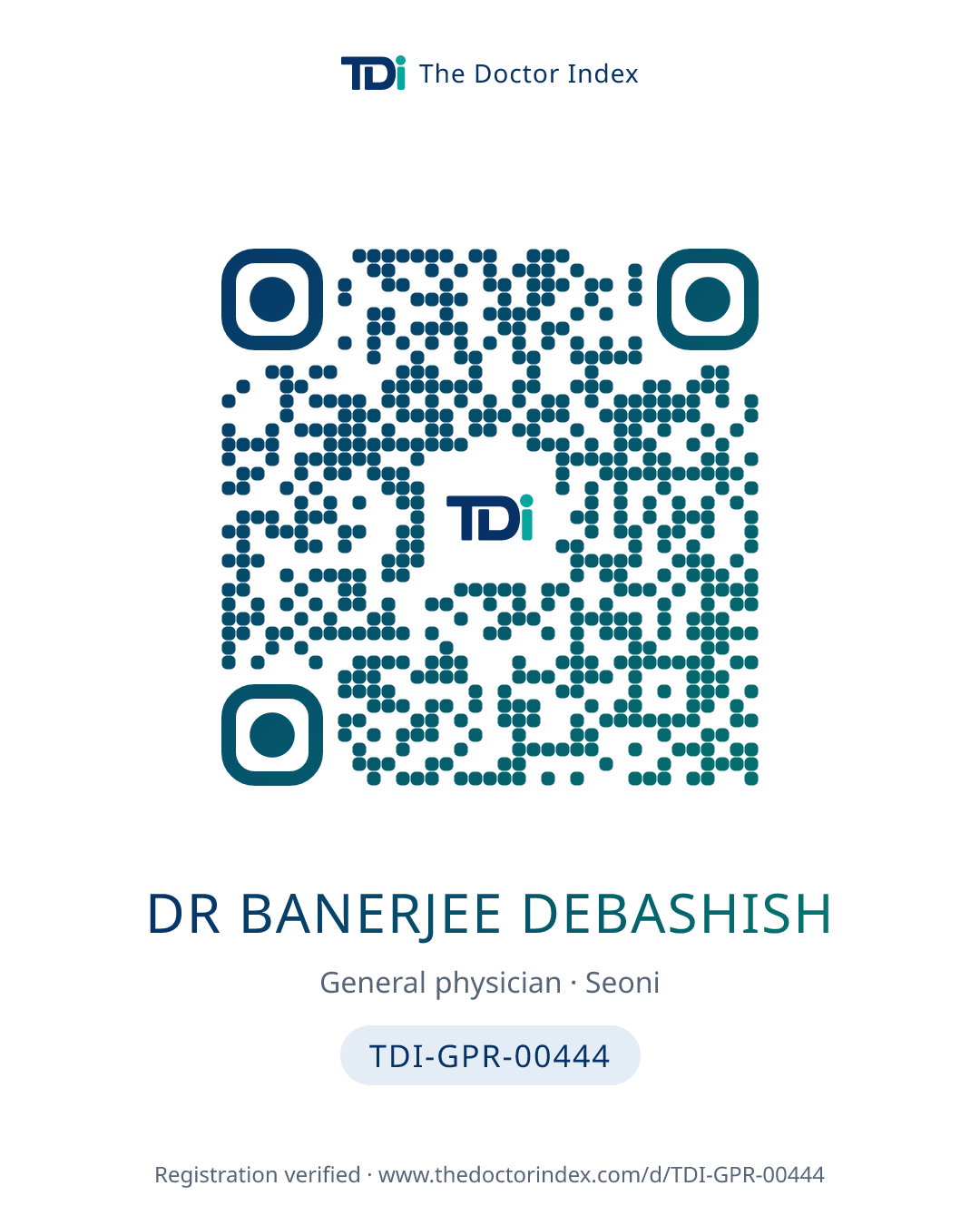 QR card for Dr Banerjee Debashish, TDI-GPR-00444