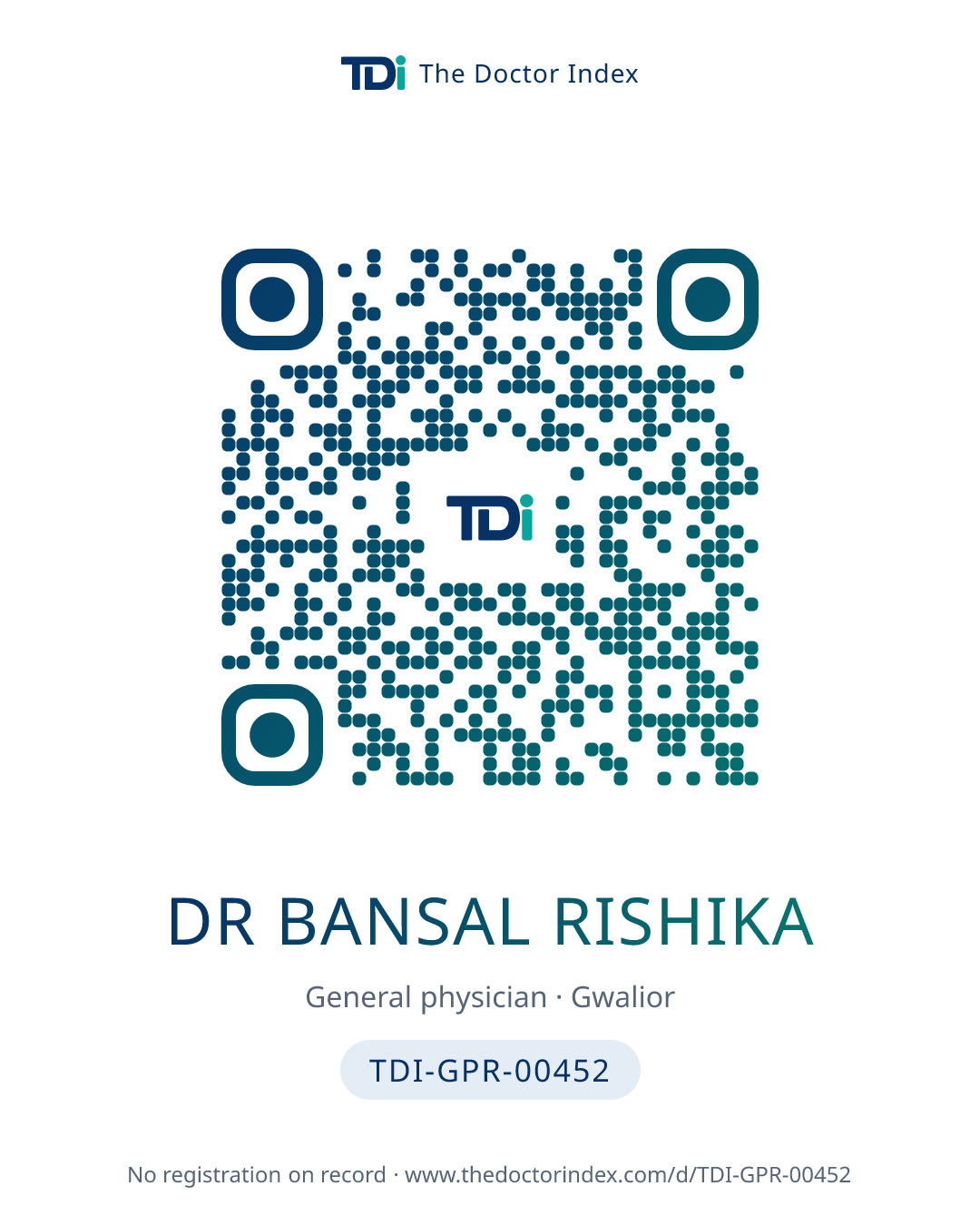 QR card for Dr Bansal Rishika, TDI-GPR-00452