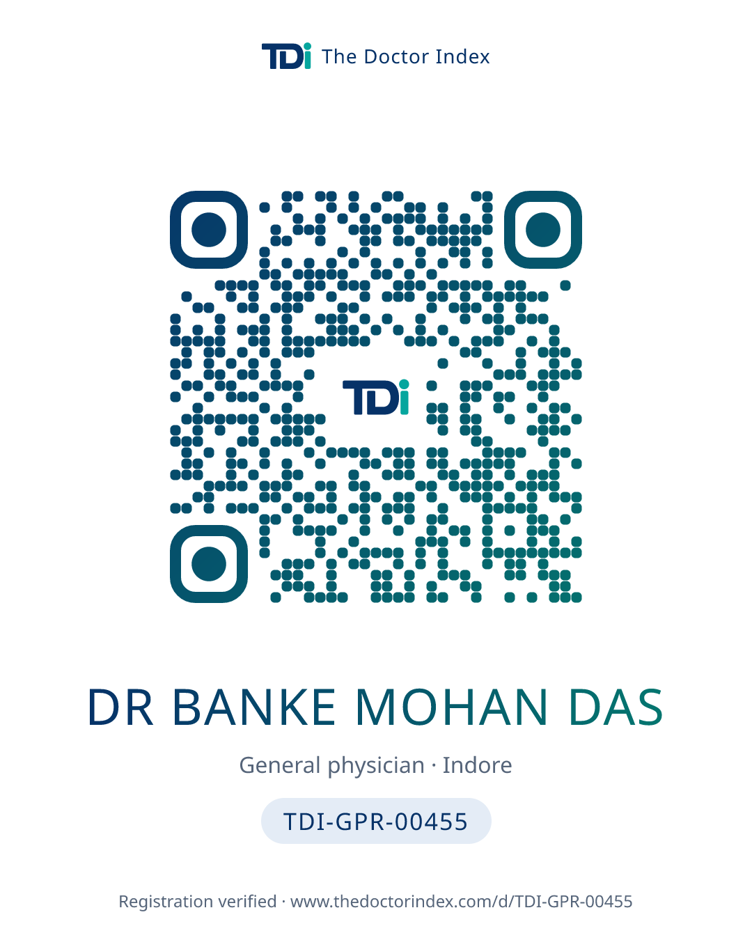 QR card for Dr Banke Mohan Das, TDI-GPR-00455