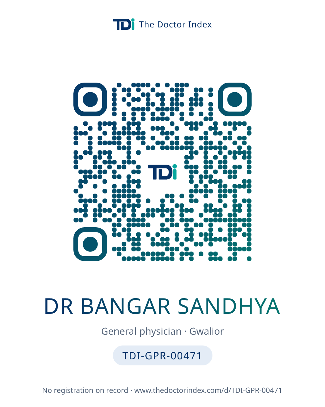 QR card for Dr Bangar Sandhya, TDI-GPR-00471