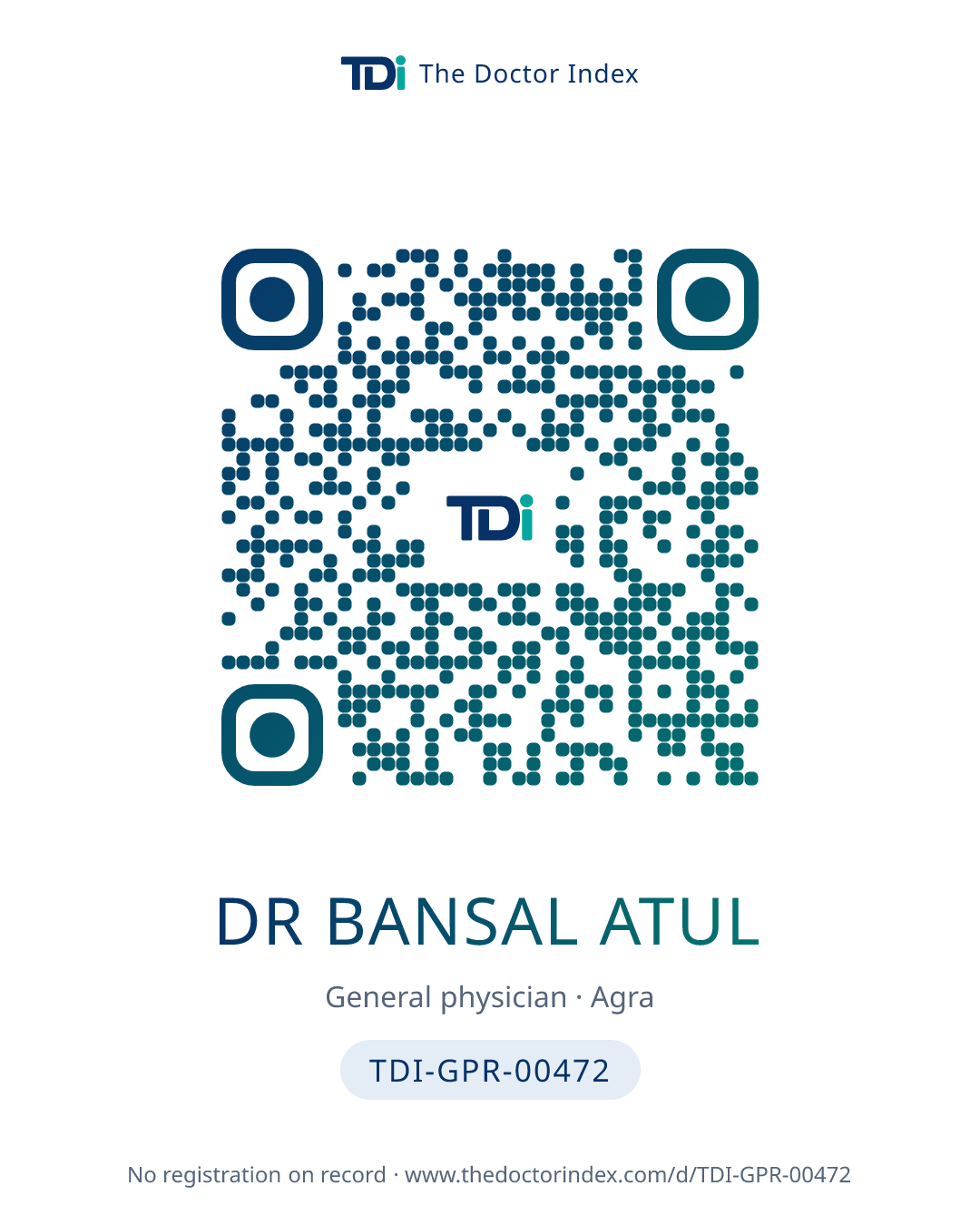 QR card for Dr Bansal Atul, TDI-GPR-00472