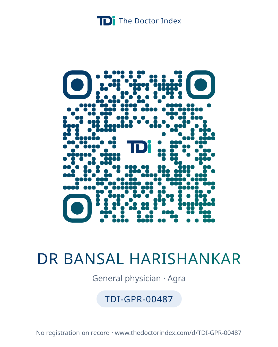 QR card for Dr Bansal Harishankar, TDI-GPR-00487