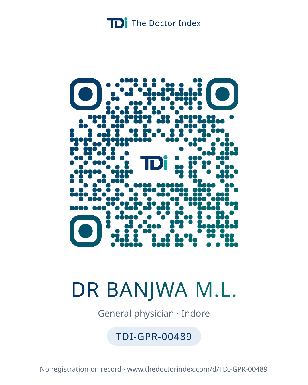 QR card for Dr Banjwa M.L., TDI-GPR-00489