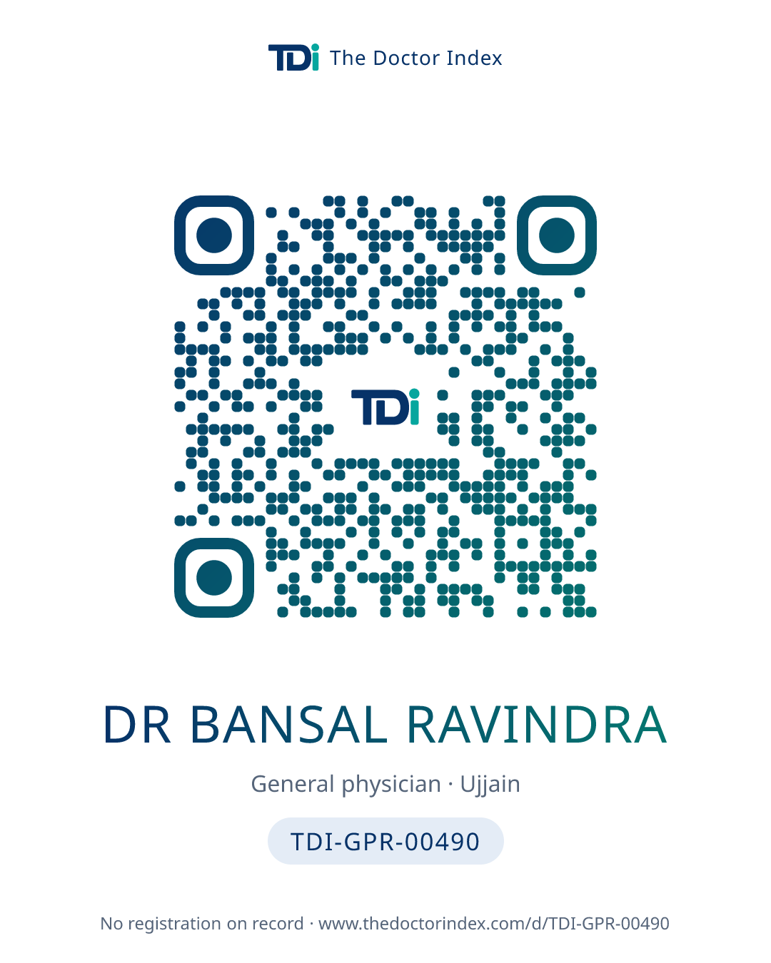 QR card for Dr Bansal Ravindra, TDI-GPR-00490