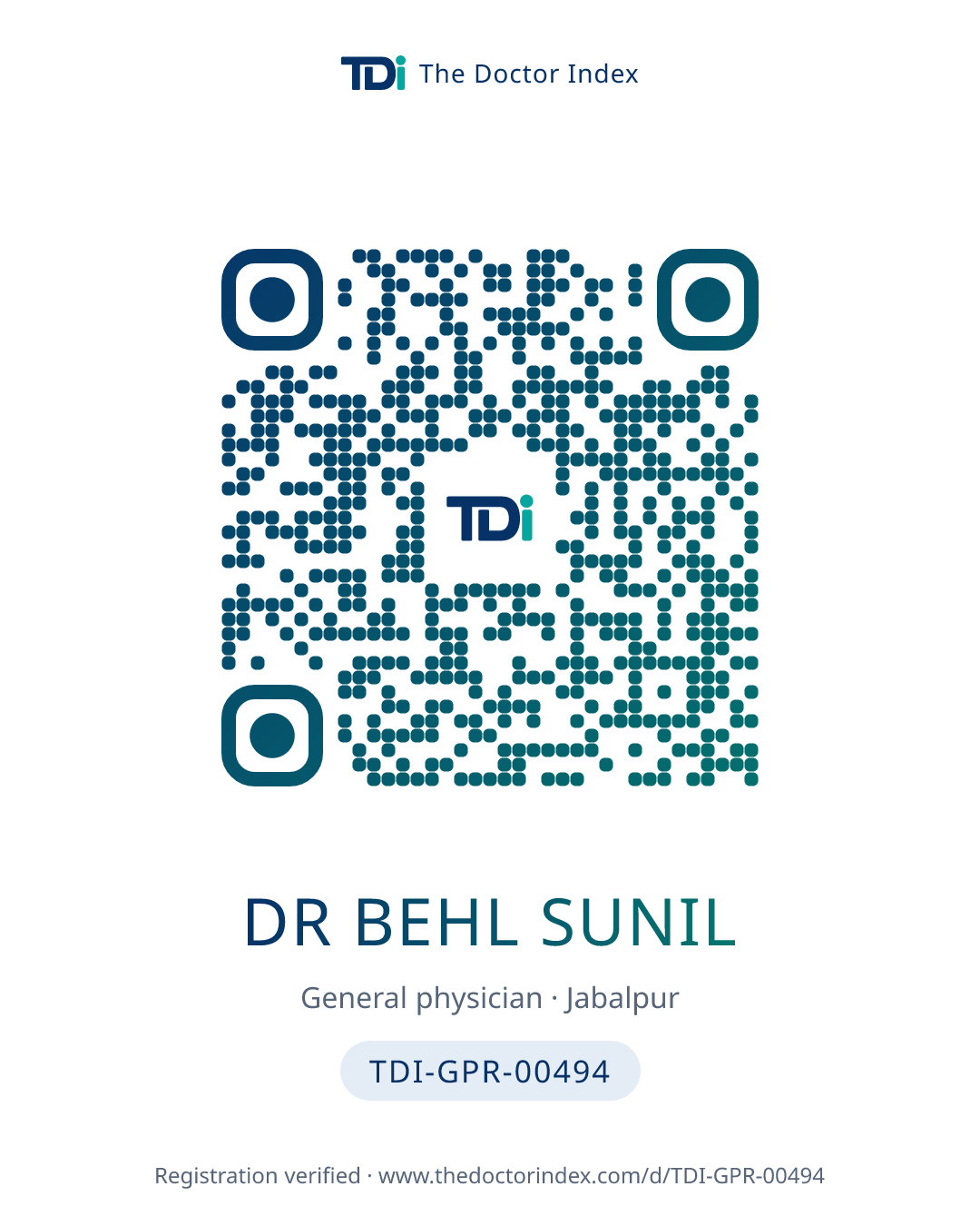 QR card for Dr Behl Sunil, TDI-GPR-00494