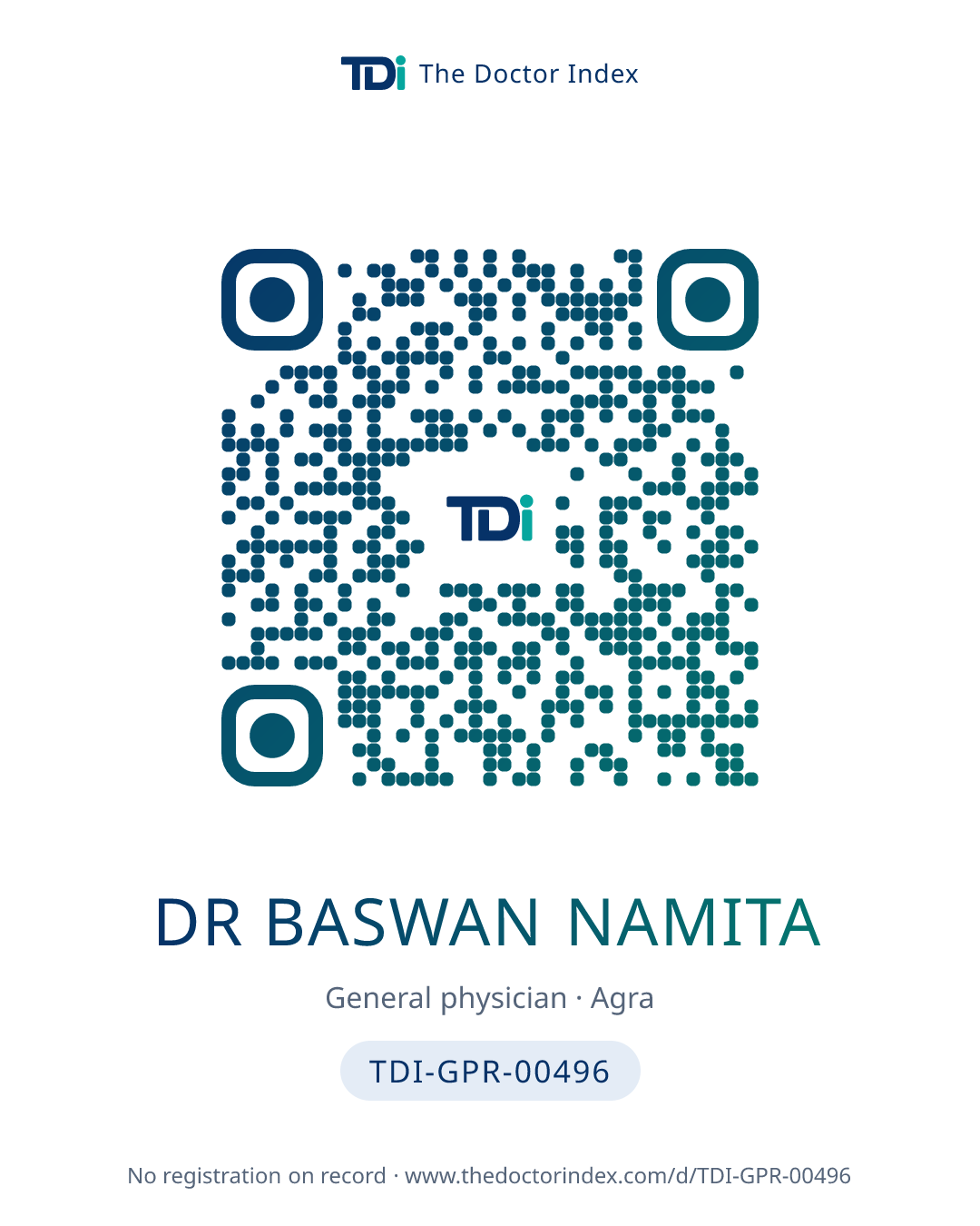 QR card for Dr Baswan Namita, TDI-GPR-00496