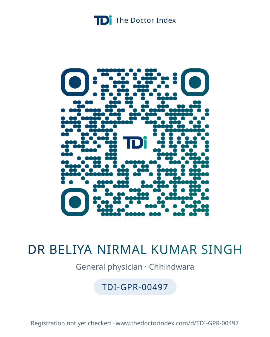 QR card for Dr Beliya Nirmal Kumar Singh, TDI-GPR-00497
