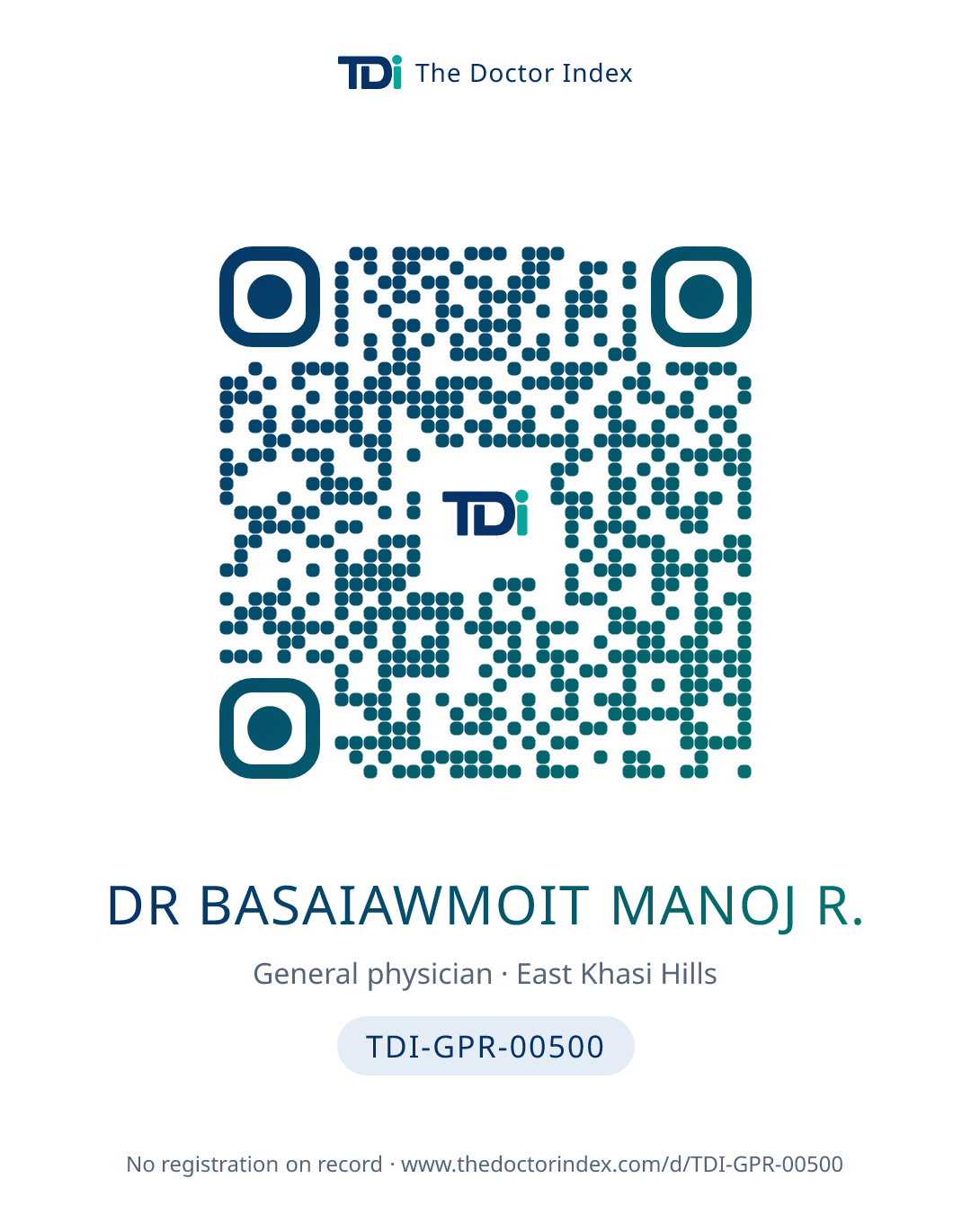 QR card for Dr Basaiawmoit Manoj R., TDI-GPR-00500