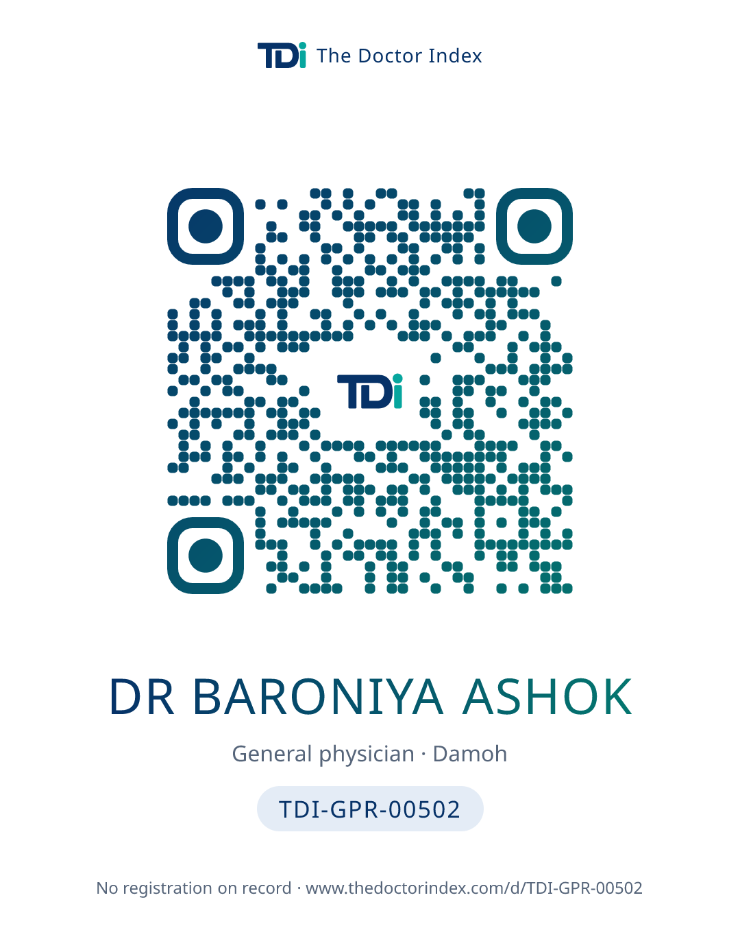 QR card for Dr Baroniya Ashok, TDI-GPR-00502