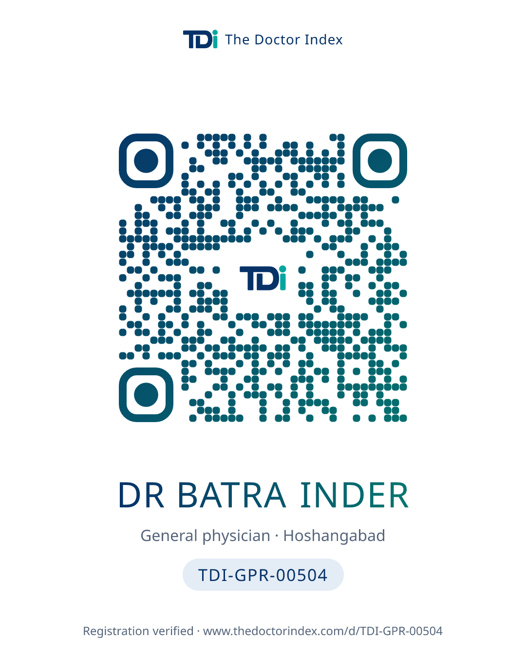 QR card for Dr Batra Inder, TDI-GPR-00504