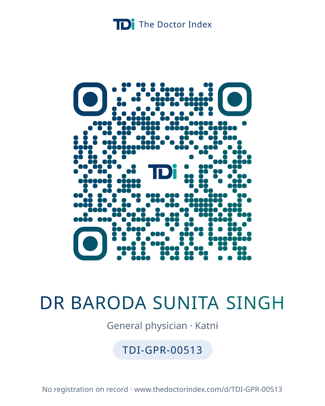 QR card for Dr Baroda Sunita Singh, TDI-GPR-00513