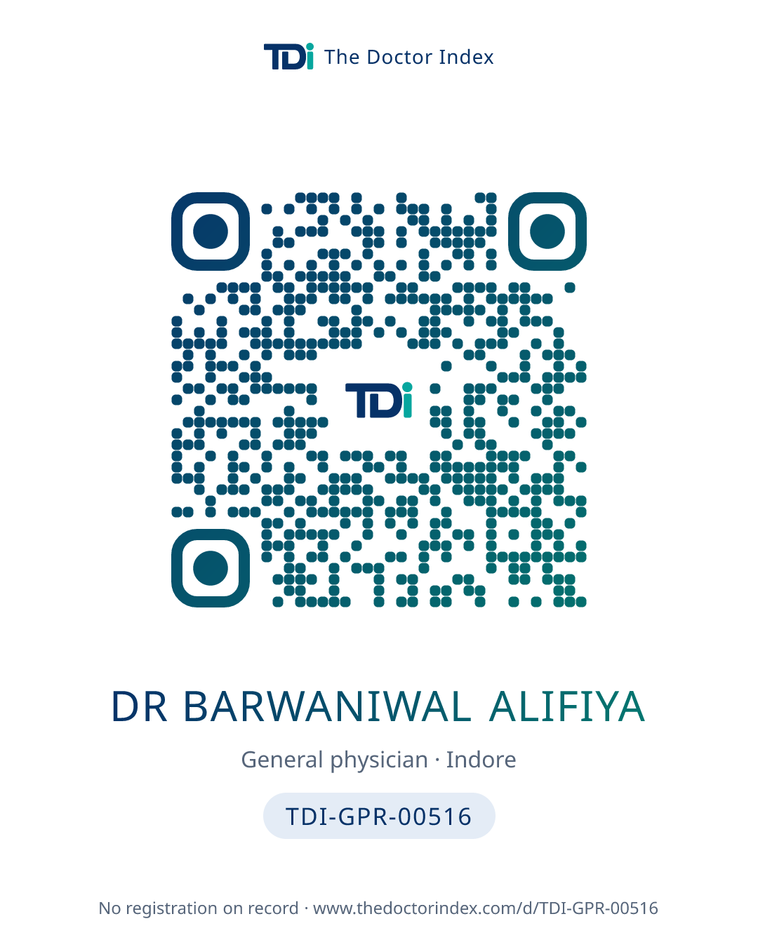 QR card for Dr Barwaniwal Alifiya, TDI-GPR-00516