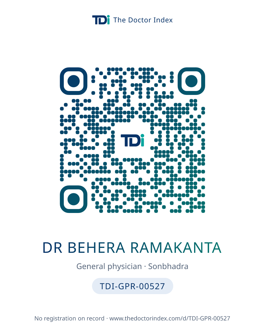 QR card for Dr Behera Ramakanta, TDI-GPR-00527