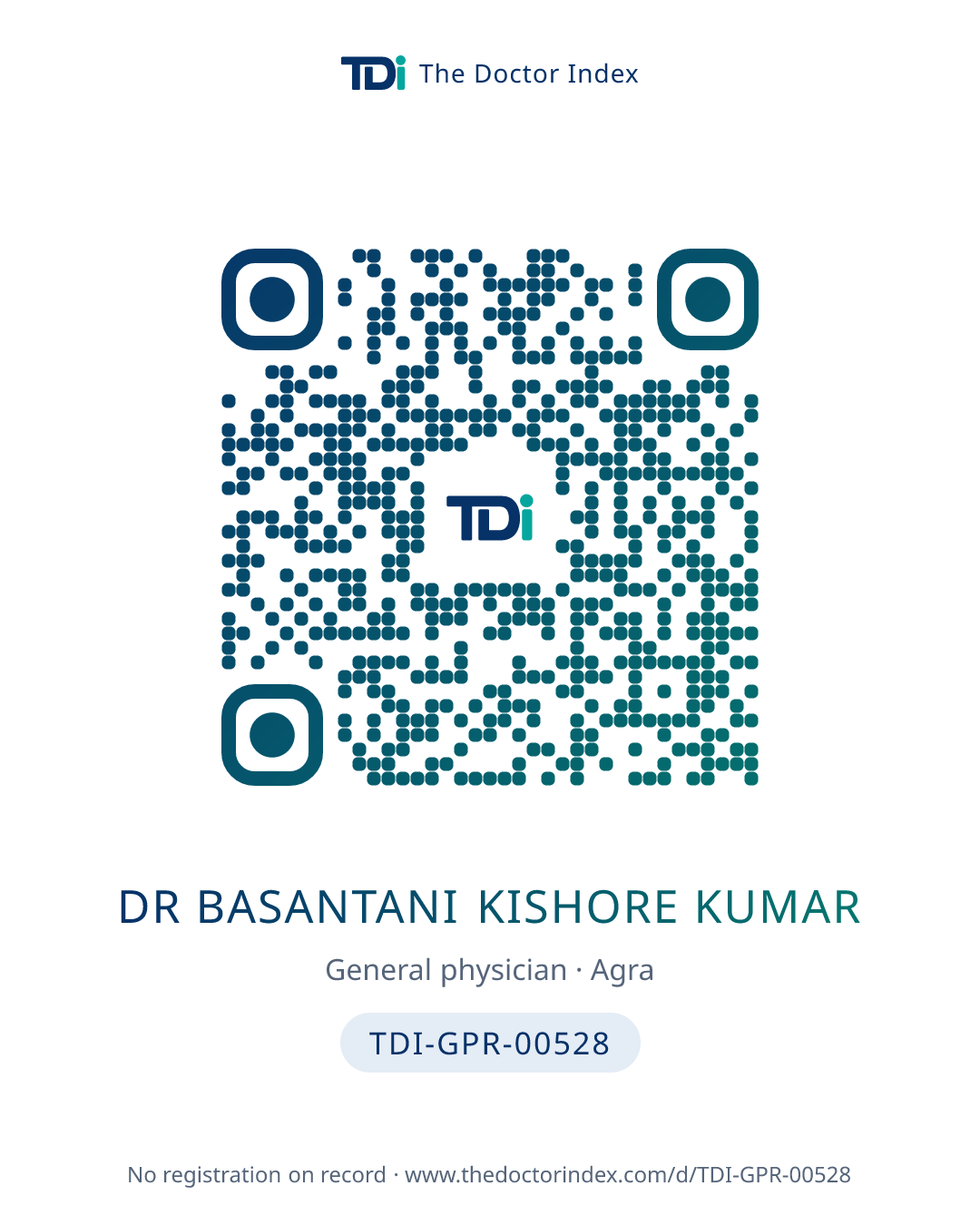 QR card for Dr Basantani Kishore Kumar, TDI-GPR-00528