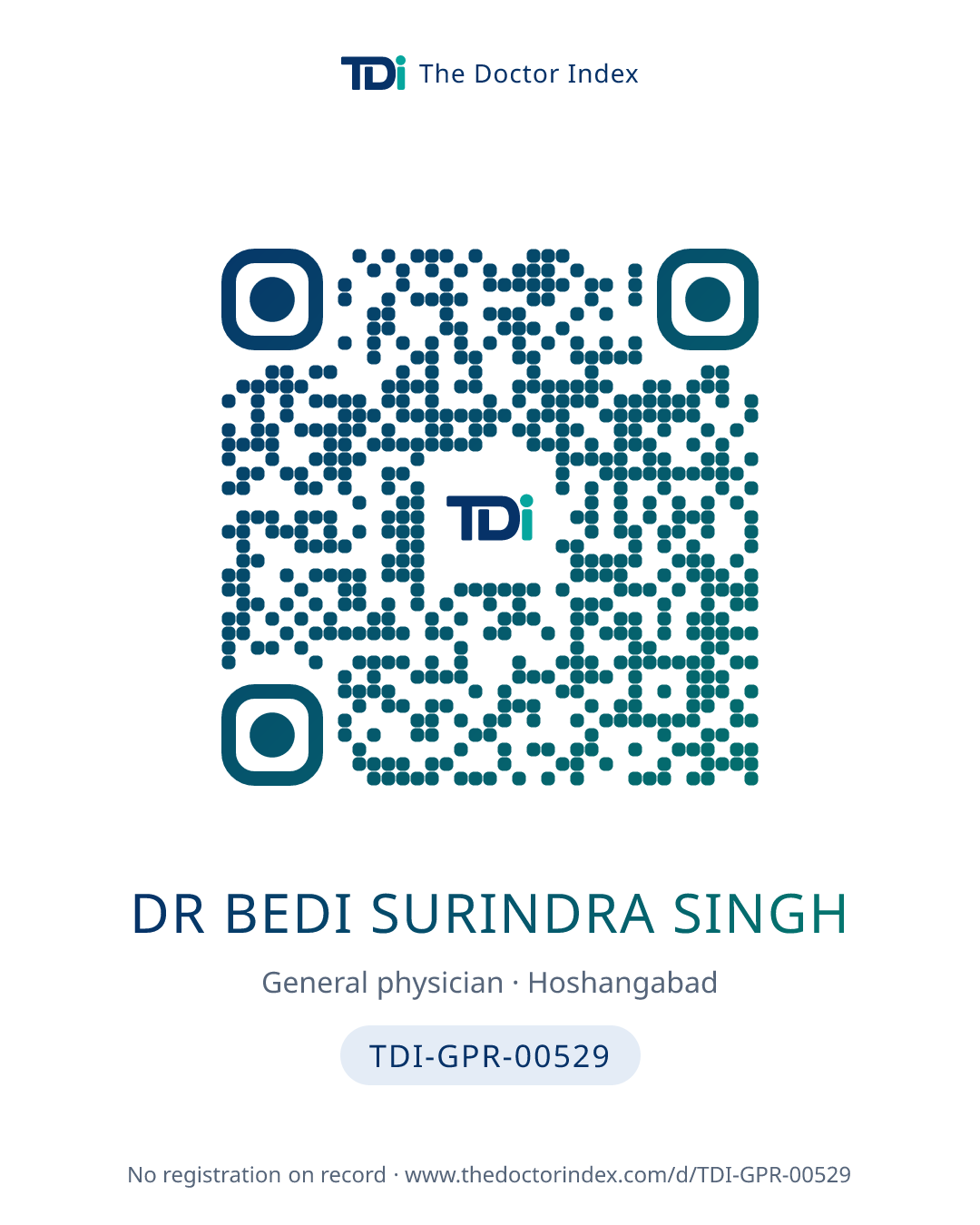 QR card for Dr Bedi Surindra Singh, TDI-GPR-00529