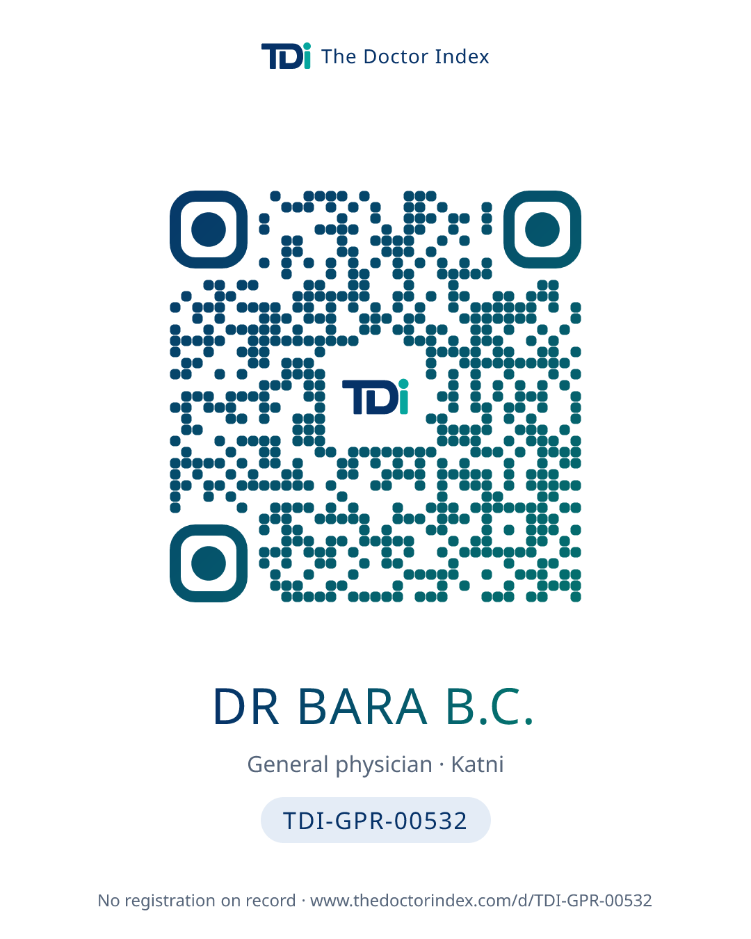 QR card for Dr Bara B.C., TDI-GPR-00532