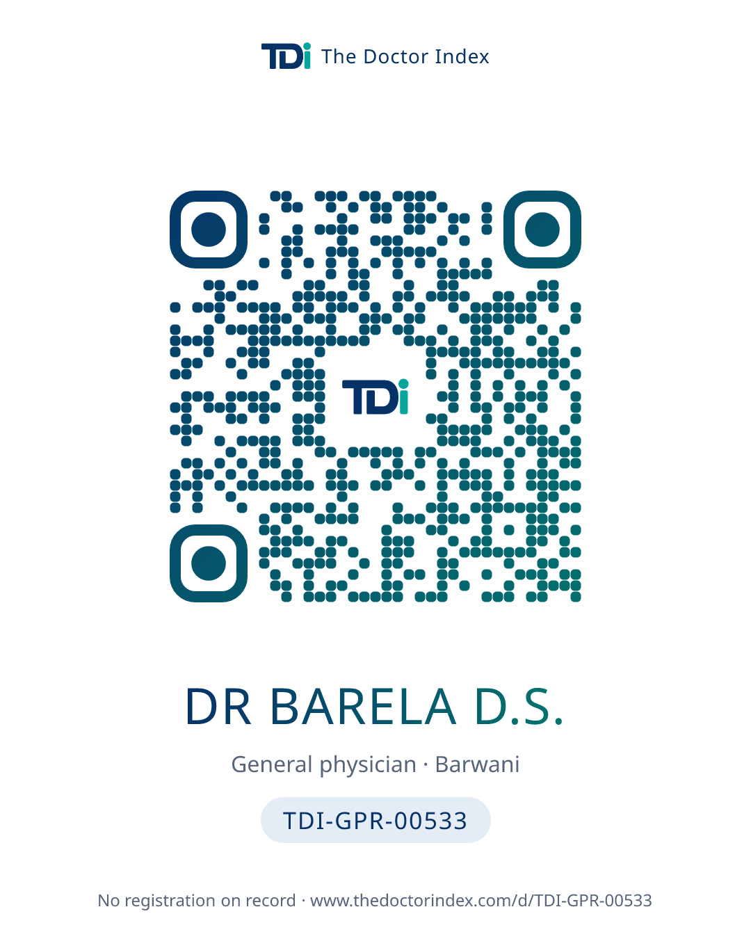 QR card for Dr Barela D.S., TDI-GPR-00533