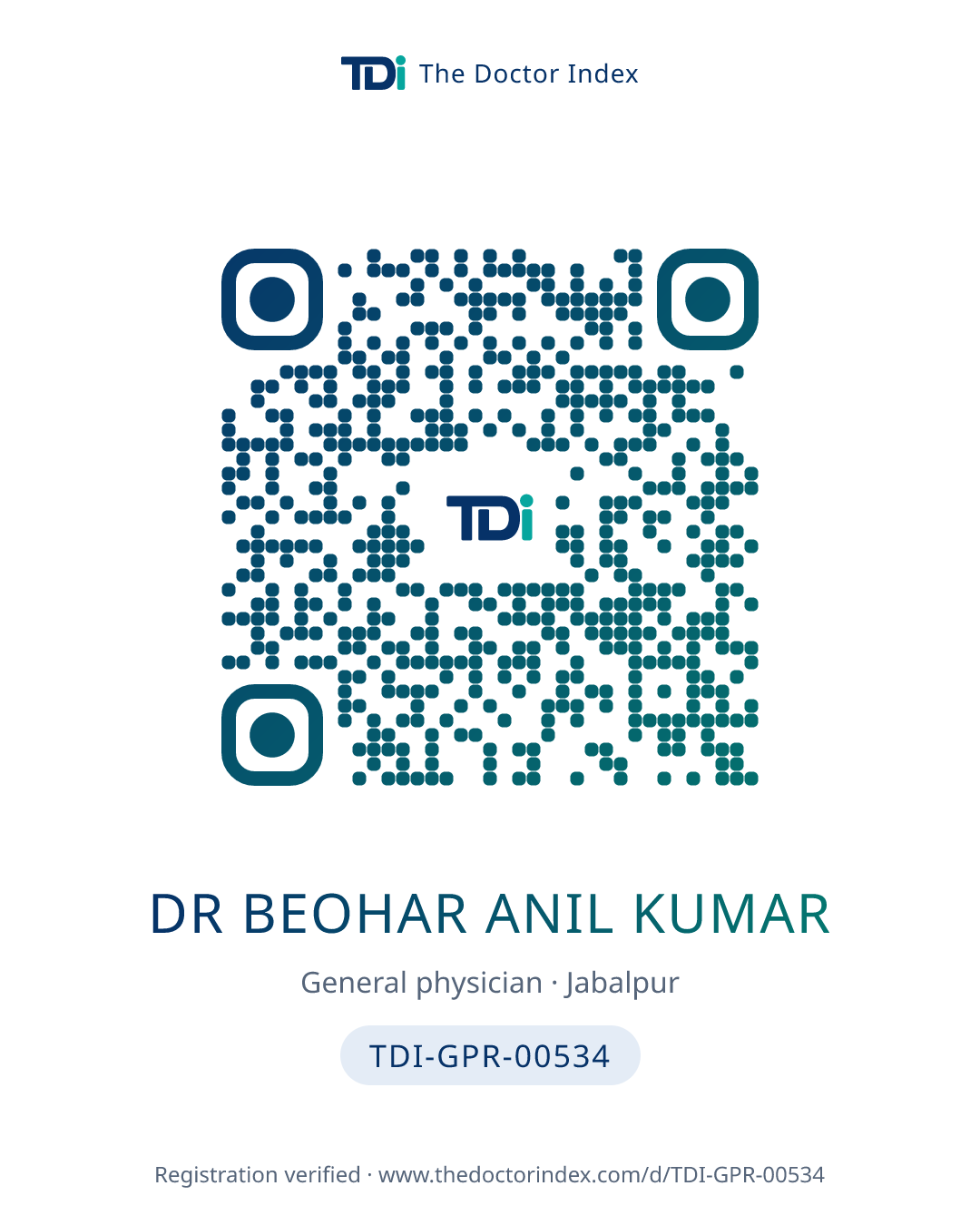 QR card for Dr Beohar Anil Kumar, TDI-GPR-00534