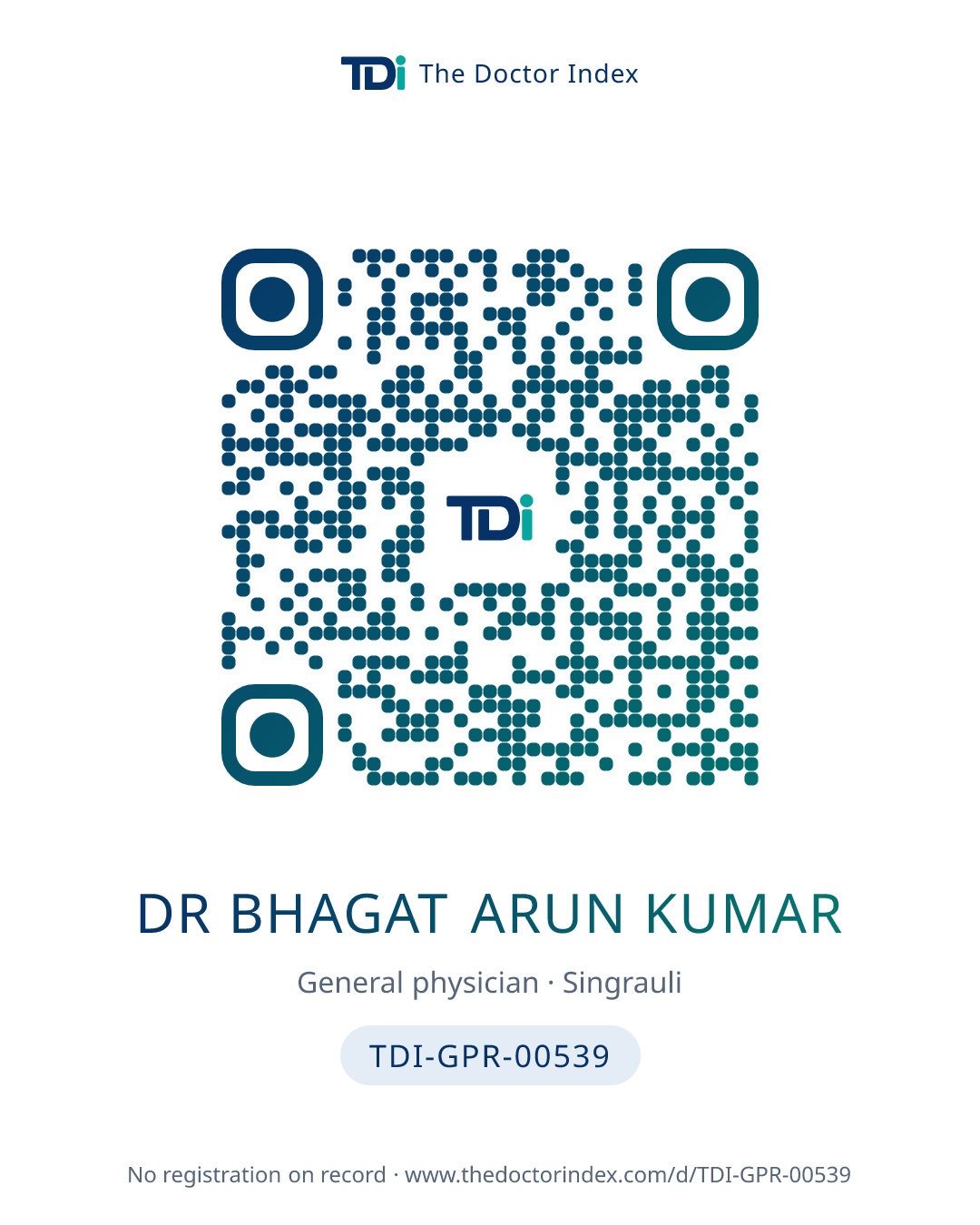 QR card for Dr Bhagat Arun Kumar, TDI-GPR-00539