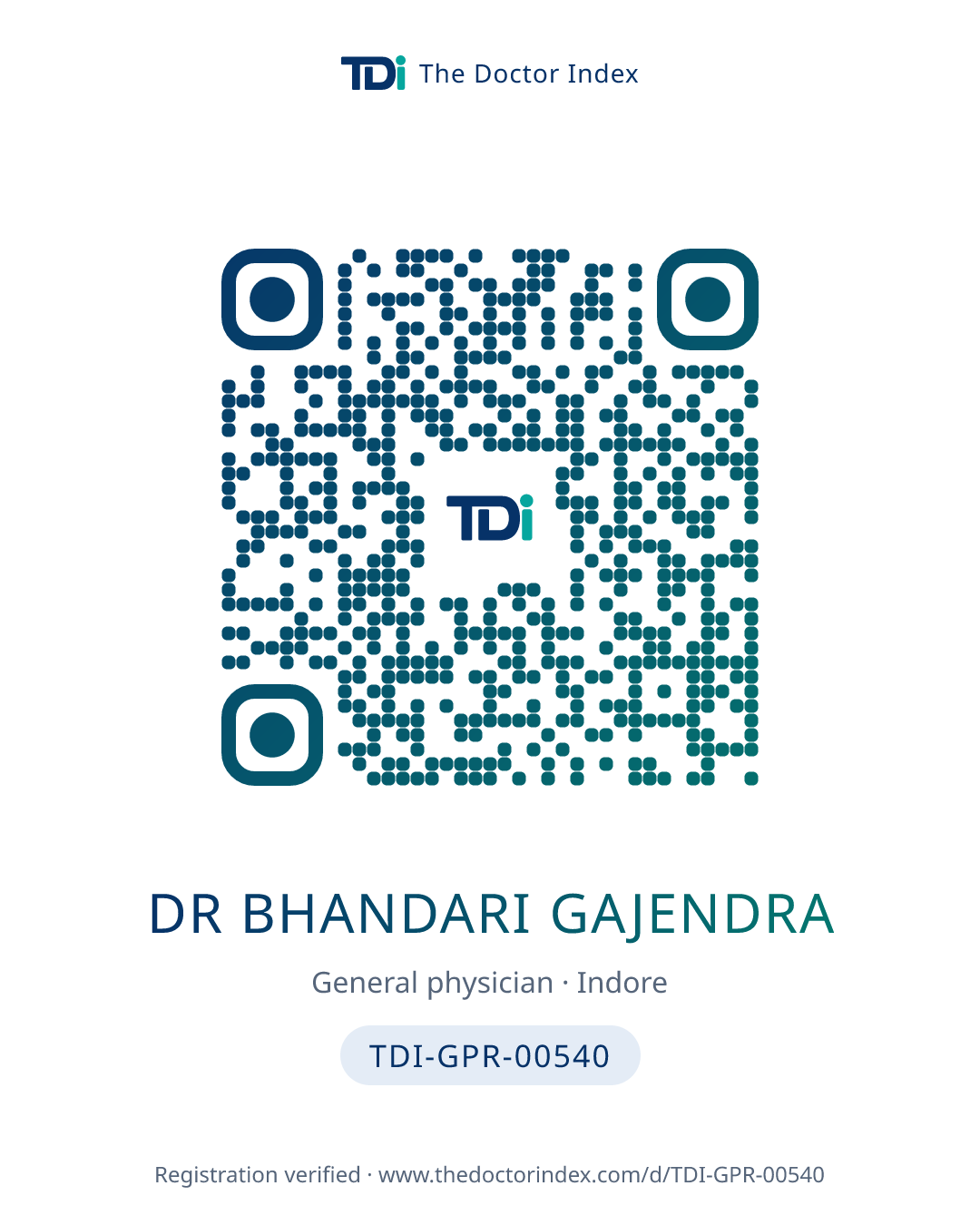 QR card for Dr Bhandari Gajendra, TDI-GPR-00540