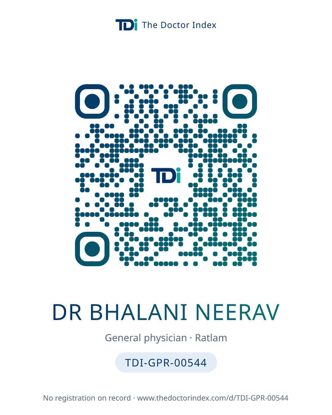 QR card for Dr Bhalani Neerav, TDI-GPR-00544