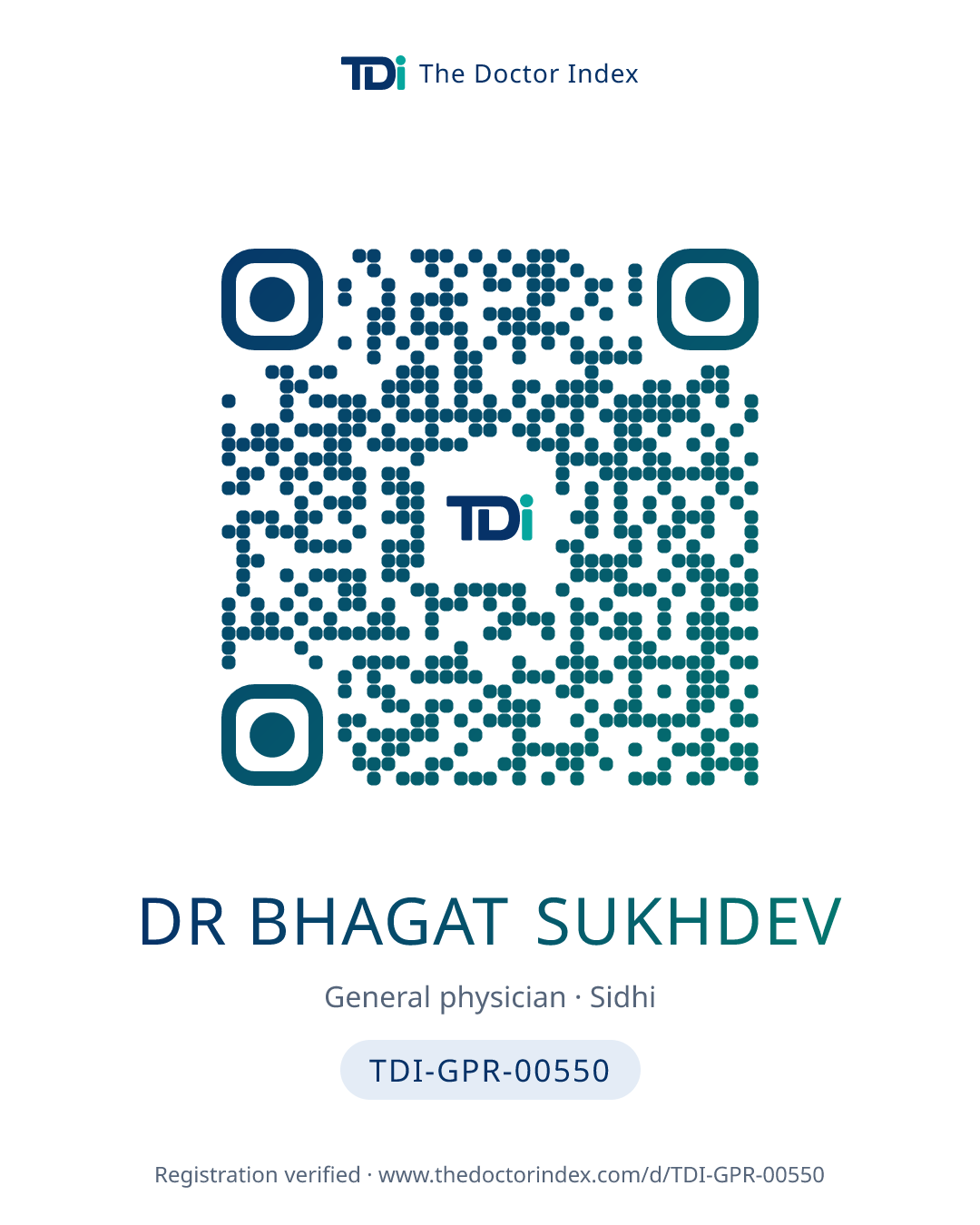 QR card for Dr Bhagat Sukhdev, TDI-GPR-00550
