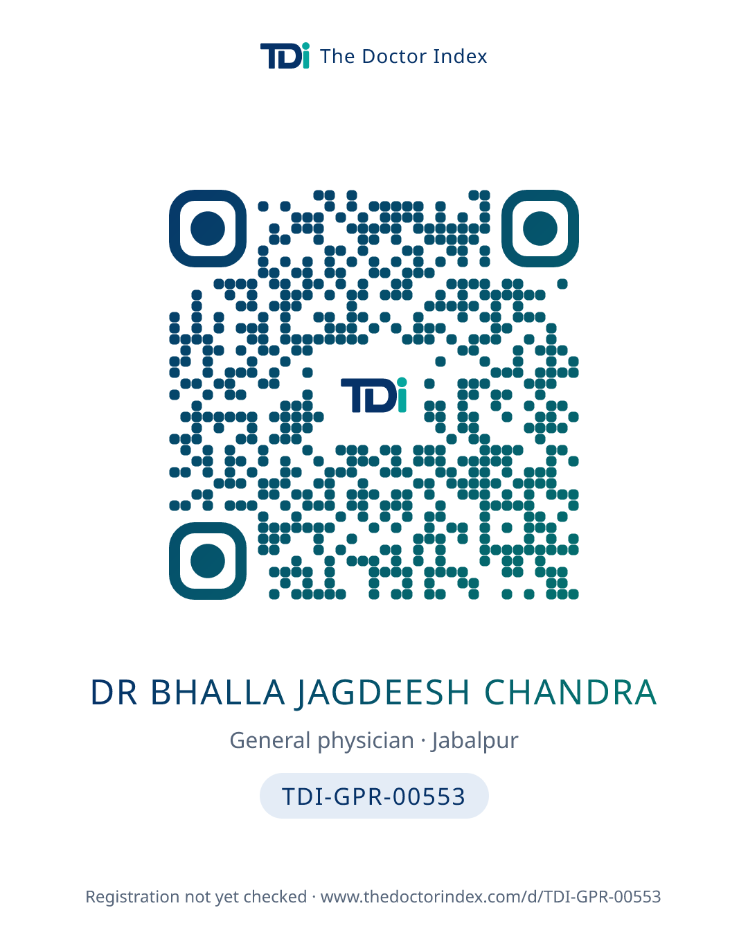 QR card for Dr Bhalla Jagdeesh Chandra, TDI-GPR-00553