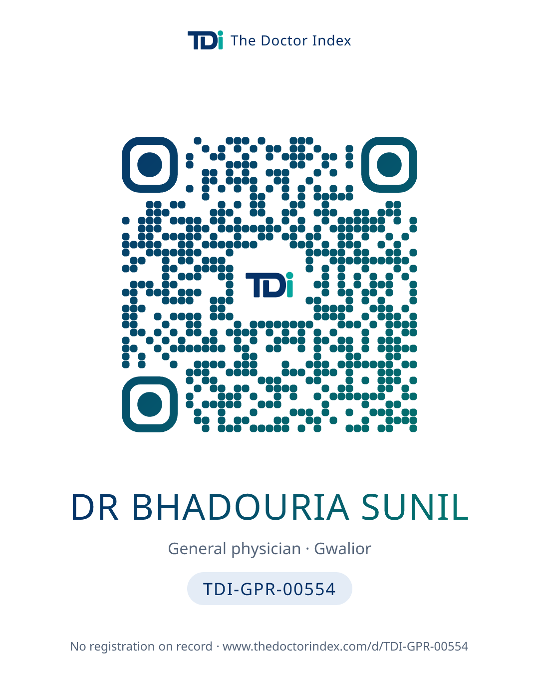 QR card for Dr Bhadouria Sunil, TDI-GPR-00554