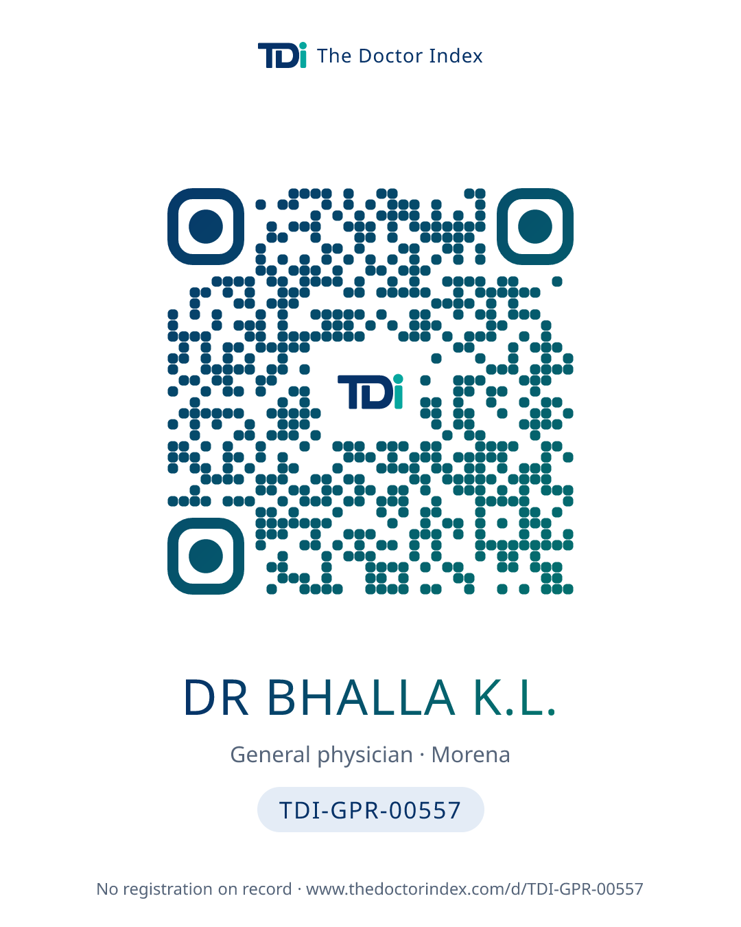QR card for Dr Bhalla K.L., TDI-GPR-00557