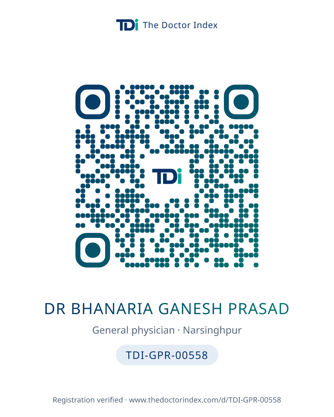 QR card for Dr Bhanaria Ganesh Prasad, TDI-GPR-00558