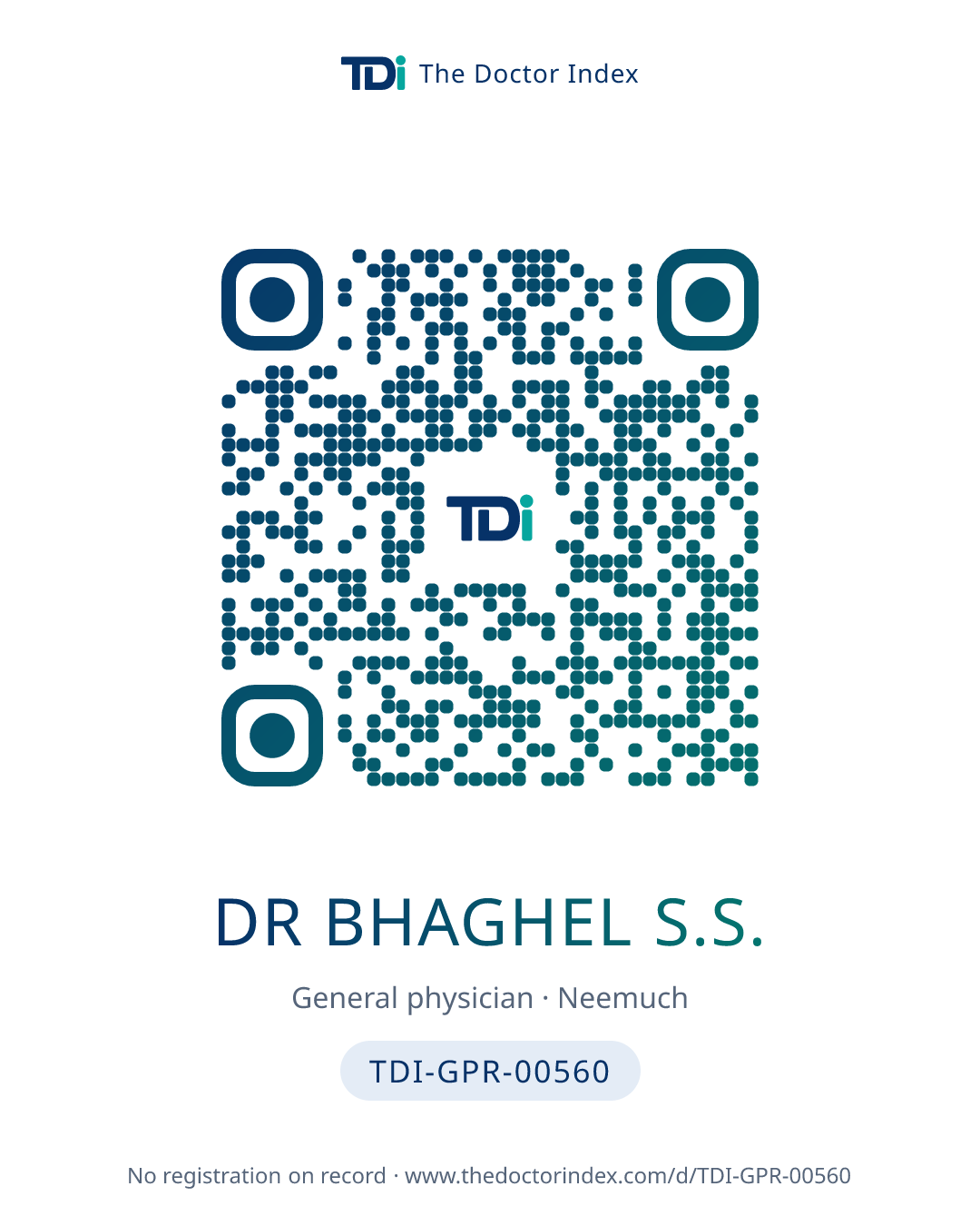 QR card for Dr Bhaghel S.S., TDI-GPR-00560