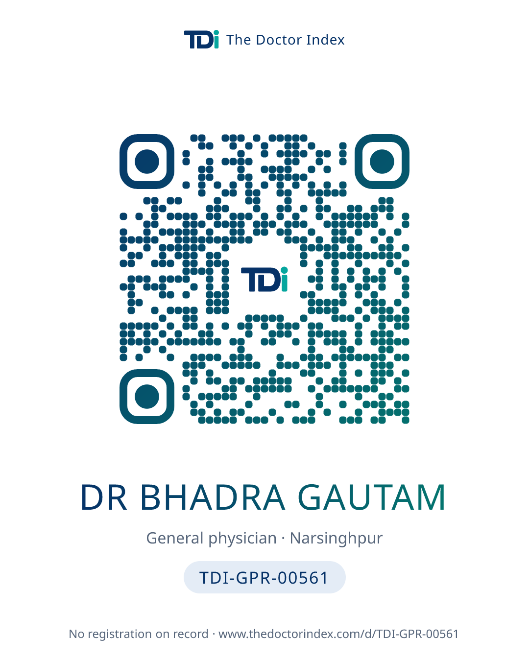 QR card for Dr Bhadra Gautam, TDI-GPR-00561