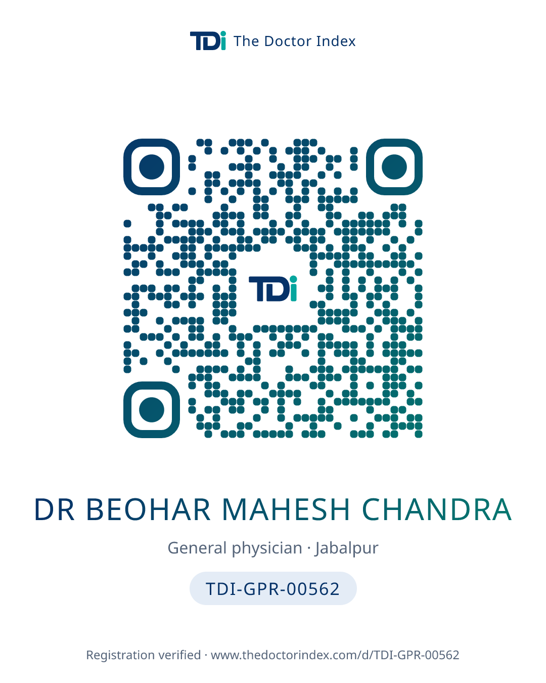 QR card for Dr Beohar Mahesh Chandra, TDI-GPR-00562