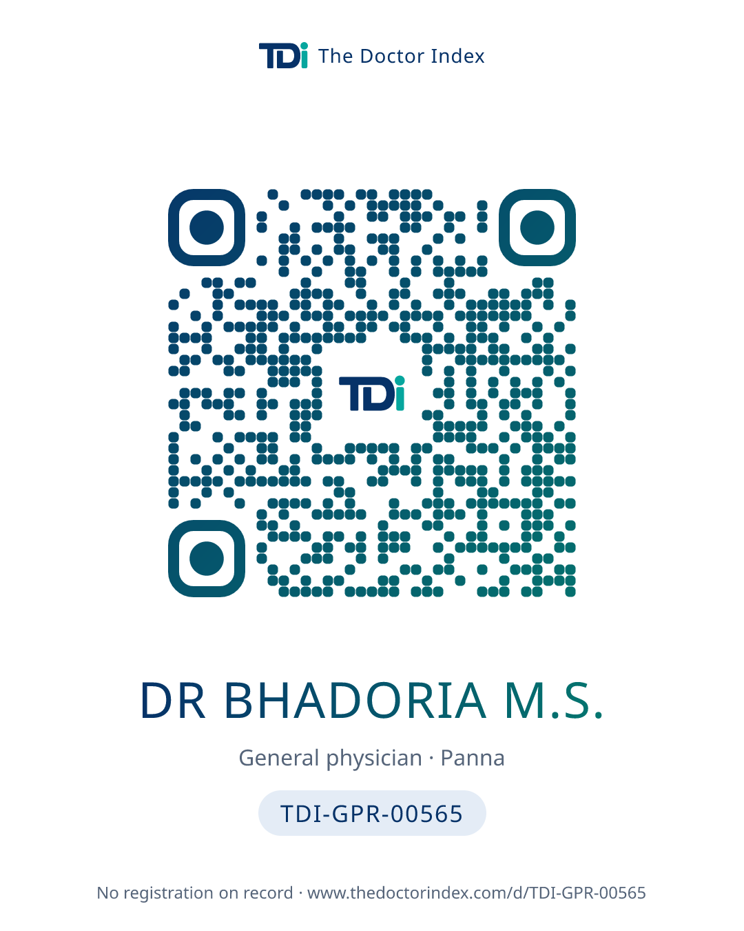 QR card for Dr Bhadoria M.S., TDI-GPR-00565